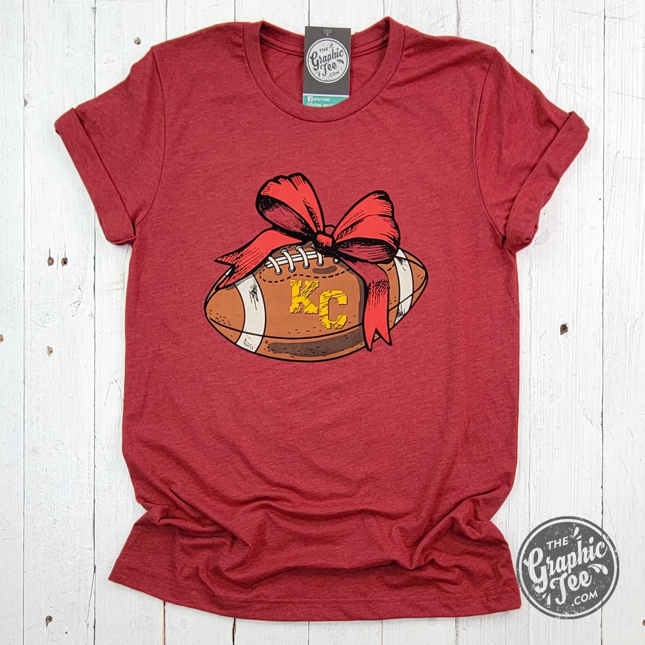KC Football Bow Heather Cardinal Short Sleeve Crewneck Tee