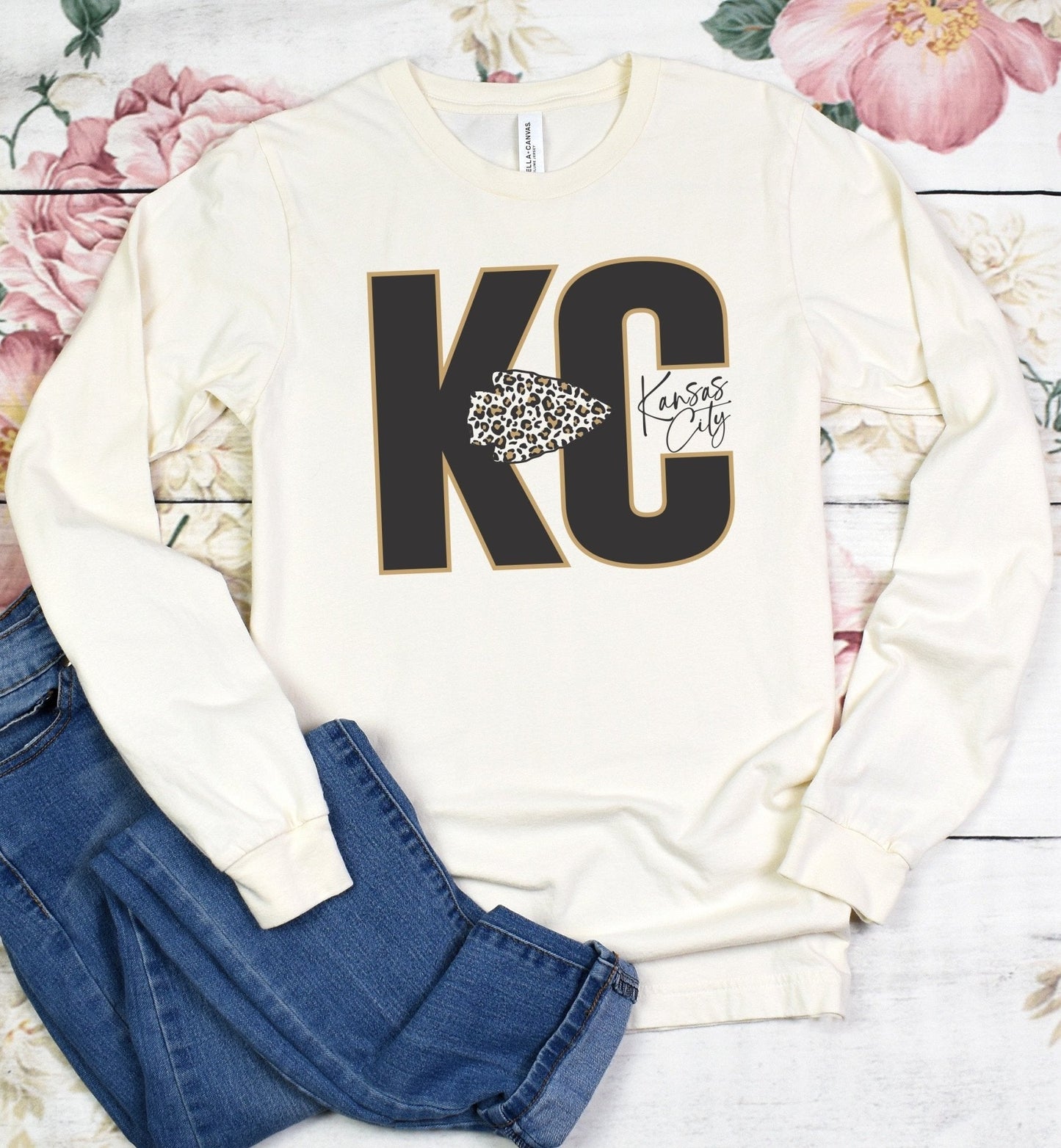 KC Leopard Natural Heather Long Sleeve Tee