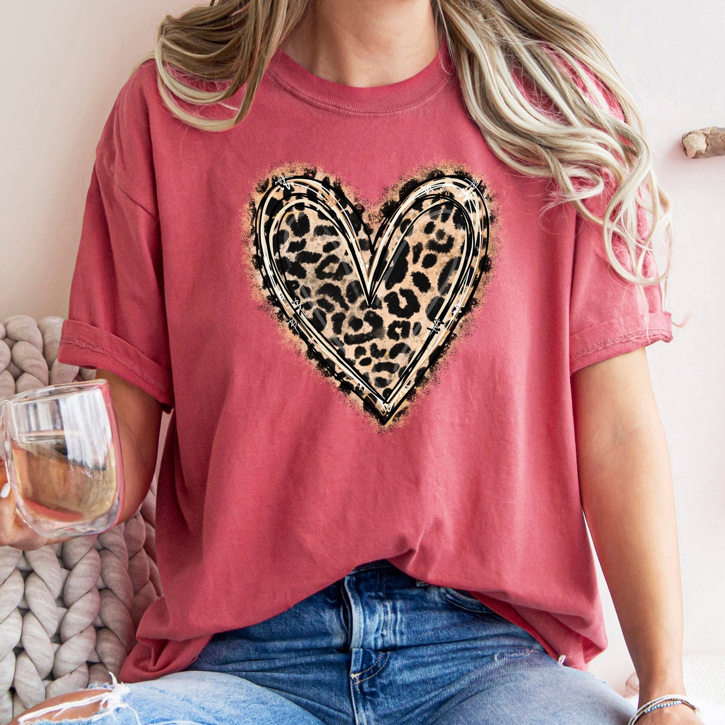 Leopard Print Heart, Comfort Colors Tshirt, Valentine's Day