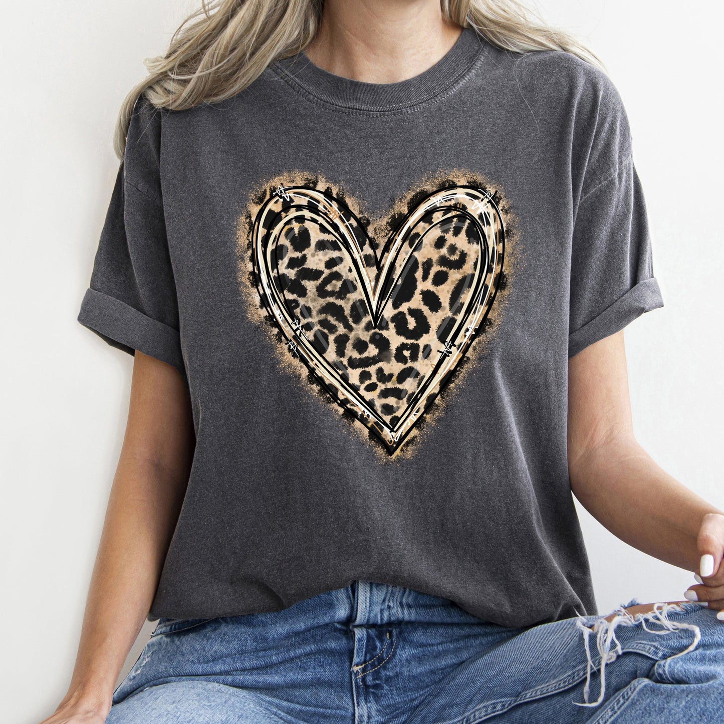 Leopard Print Heart, Comfort Colors Tshirt, Valentine's Day