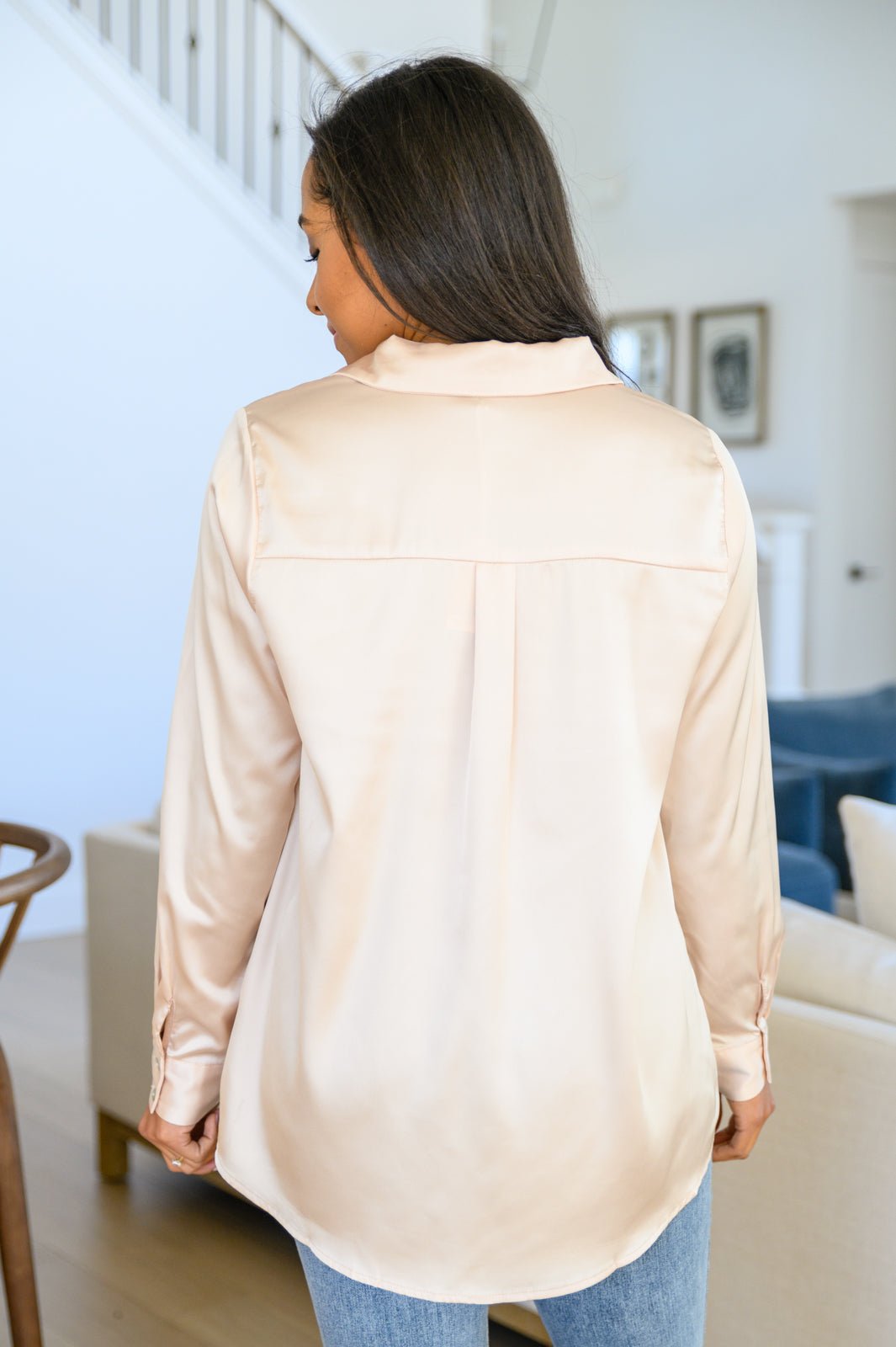 Loved For Years Satin Button Up In Beige (Online Exclusive)