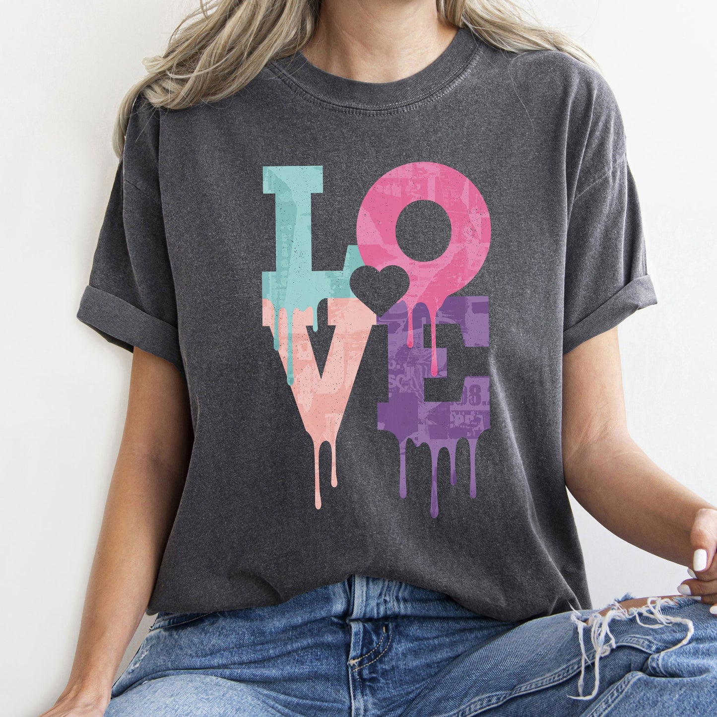Retro Love Dripping Paint, Comfort Colors Tshirt, Valentine's Day