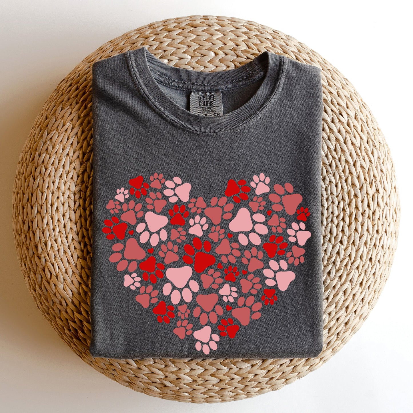 Paw Print Heart, Pets, Dogs, Cats, Comfort Colors Tshirt, Valentine's Day