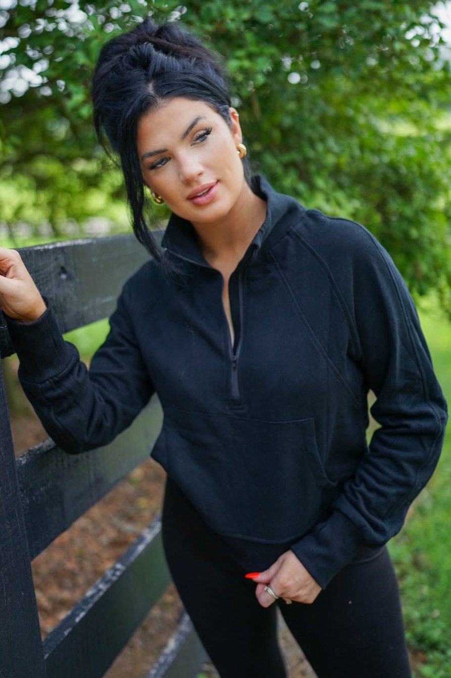Vivienne Zip Up Stand Collar Ribbed Thumbhole Sleeve Sweatshirt - Aaria Tees Aaria Tees