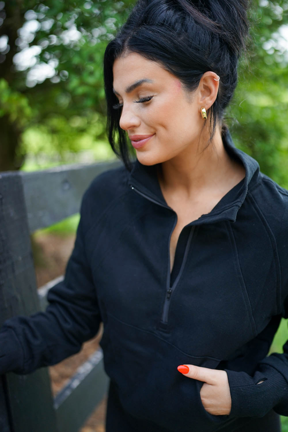 Vivienne Zip Up Stand Collar Ribbed Thumbhole Sleeve Sweatshirt - Aaria Tees Aaria Tees