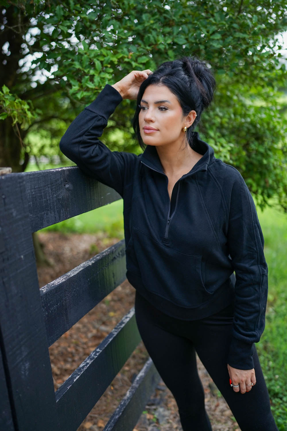 Vivienne Zip Up Stand Collar Ribbed Thumbhole Sleeve Sweatshirt - Aaria Tees Aaria Tees