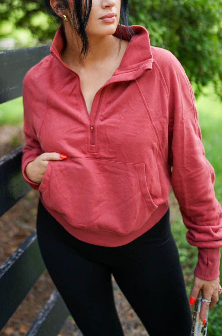 Vivienne Zip Up Stand Collar Ribbed Thumbhole Sleeve Sweatshirt - Aaria Tees Aaria Tees