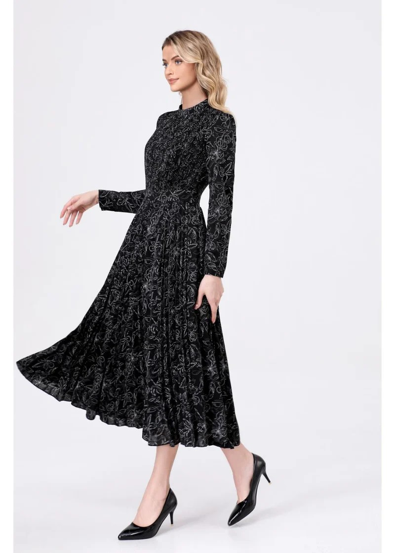 Black Floral Midi Dress - Aaria Tees