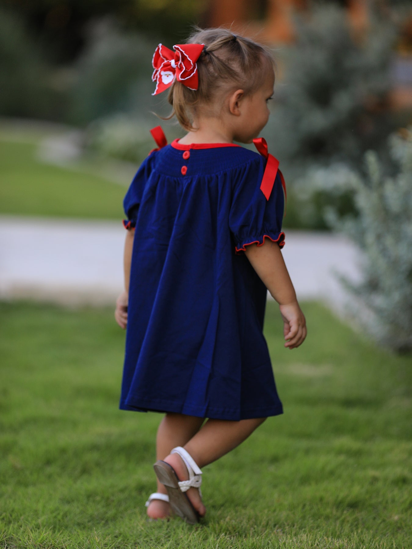 Christmas  Holiday Celebration Dress: Navy with Santa Sleigh