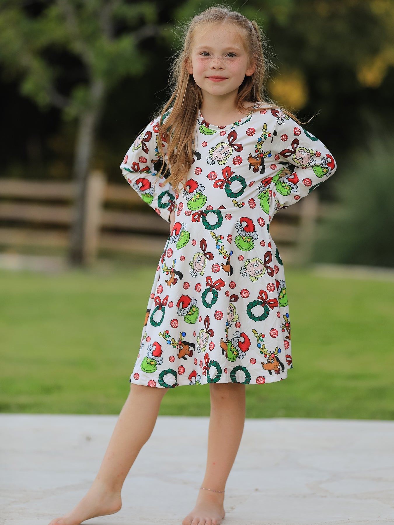 Winter Christmas Character Colorful Print Girls Dress