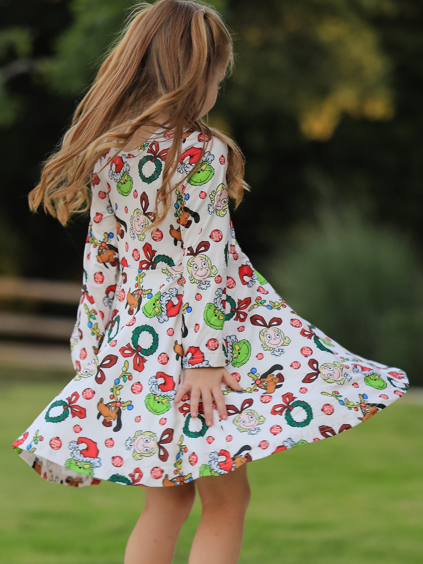 Winter Christmas Character Colorful Print Girls Dress