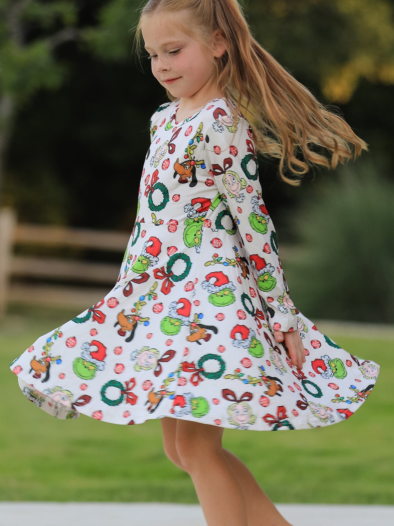 Winter Christmas Character Colorful Print Girls Dress