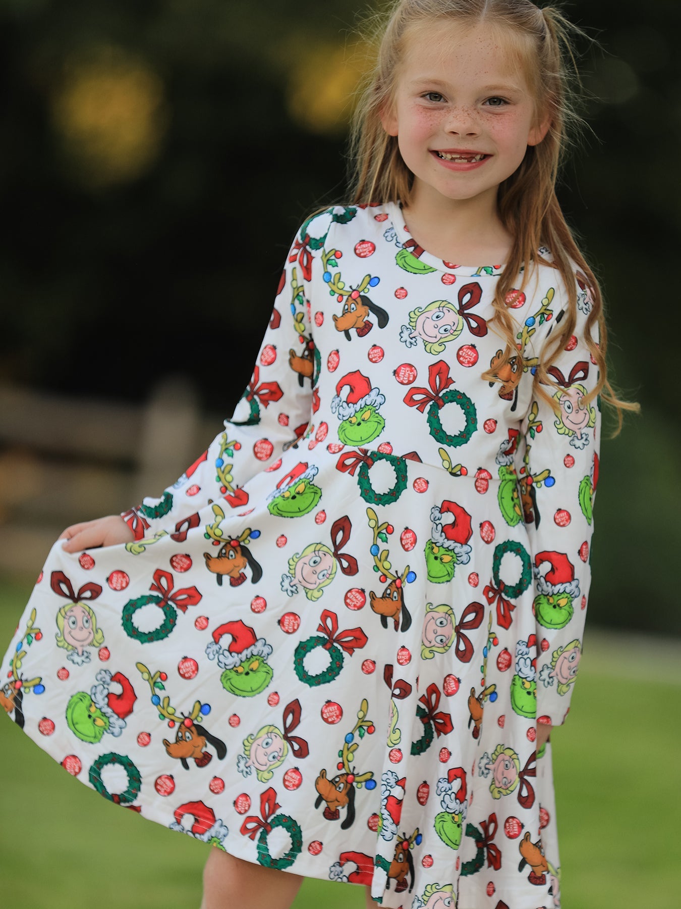 Winter Christmas Character Colorful Print Girls Dress