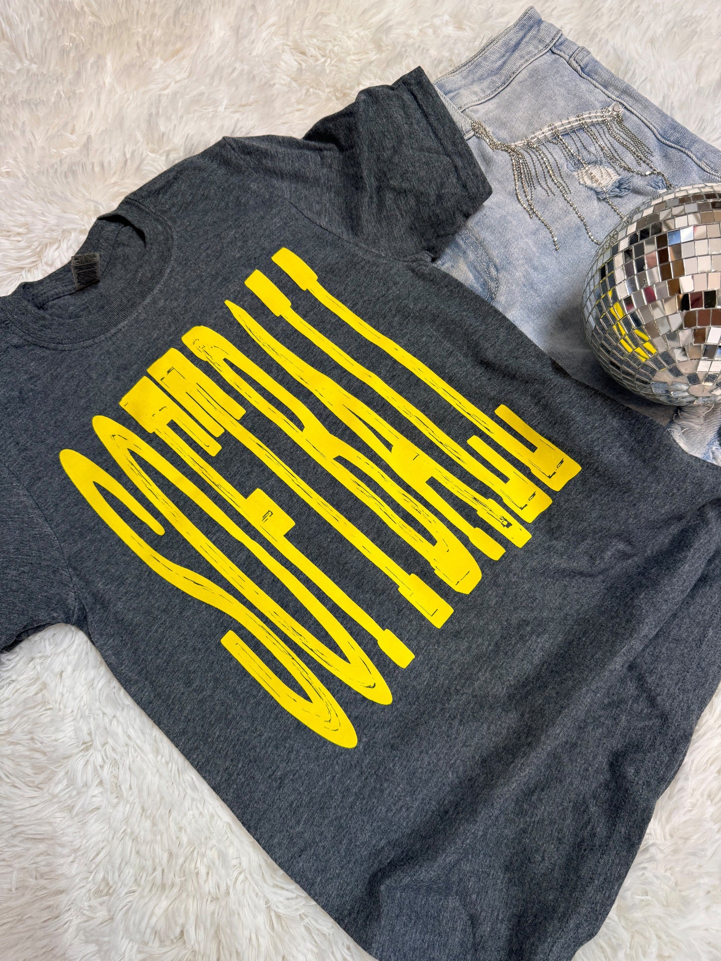 Softball Neon Yellow Screenprinted Graphic Tee