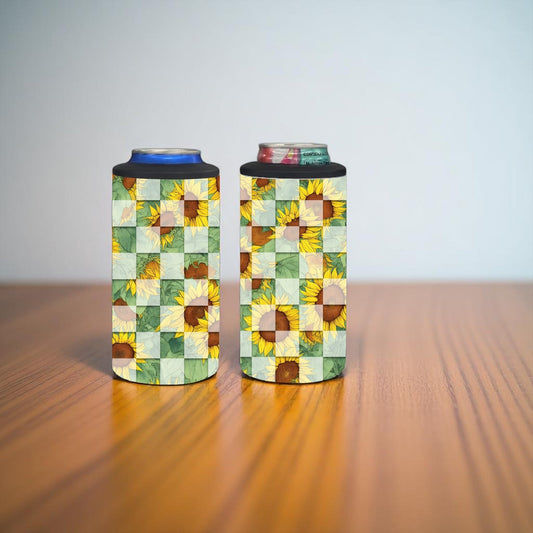 Sunflower Bloom Checkered 4-in-1 Can Cooler Cup