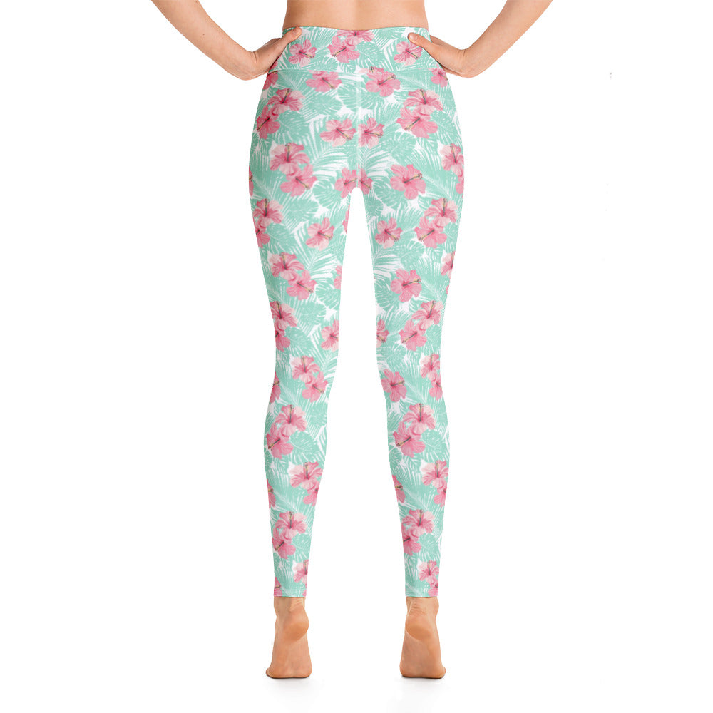 Women's Tropical Island Floral Yoga Leggings - Aaria Tees
