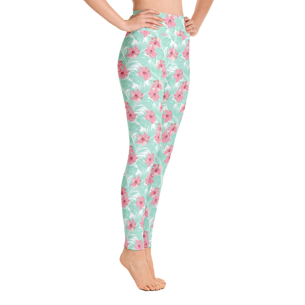 Women's Tropical Island Floral Yoga Leggings - Aaria Tees