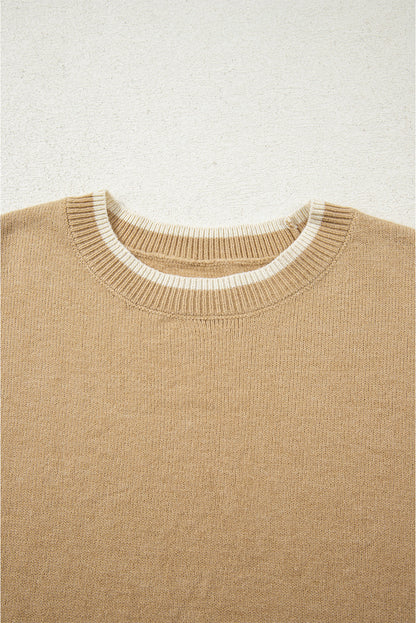 Leopard Bow Split Cuff Contrast Trim Sweater