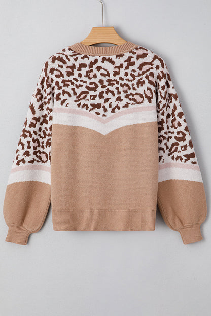 Leopard Colorblock Puff Sleeve Sweater