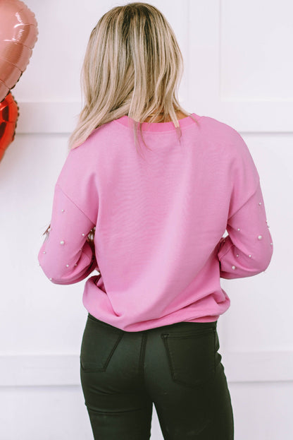 Lilah Pearl Detail Ribbed Crew Neck Sweatshirt - Aaria Tees