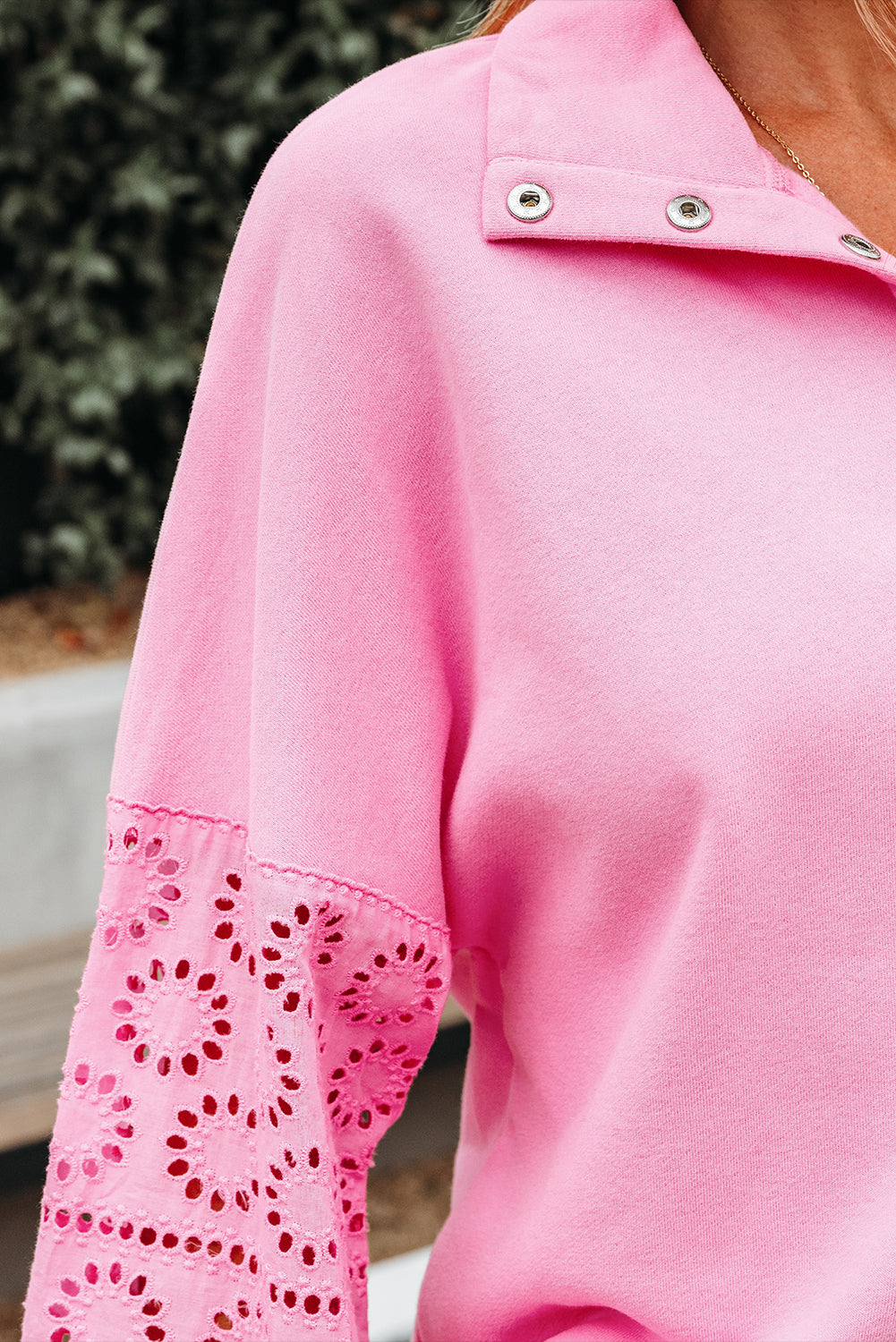 Yellow Cream Embroidered Flower Patchwork Snap Buttons Pullover Sweatshirt