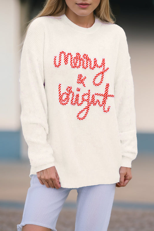 Christmas Stripe Merry & Bright Long Sleeve Sweater
