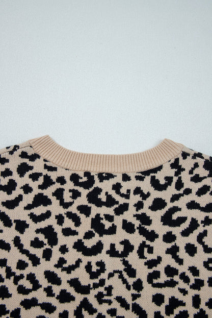 Orange Leopard Drop Shoulder Knitted Cardigan