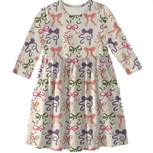 3/4 Sleeve Pocket Bows Dress