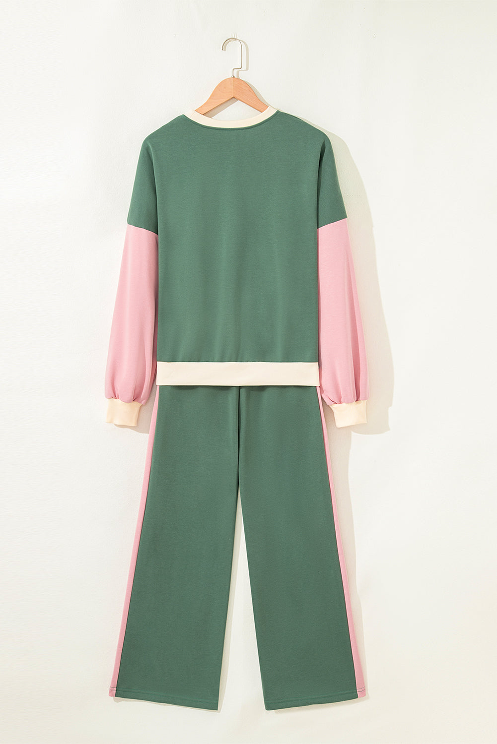 Light Pink 2pcs Color Block Pullover Loose Pant Set
