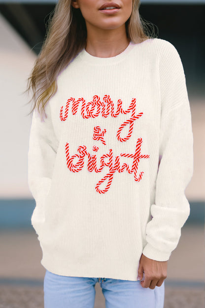Christmas Stripe Merry & Bright Long Sleeve Sweater