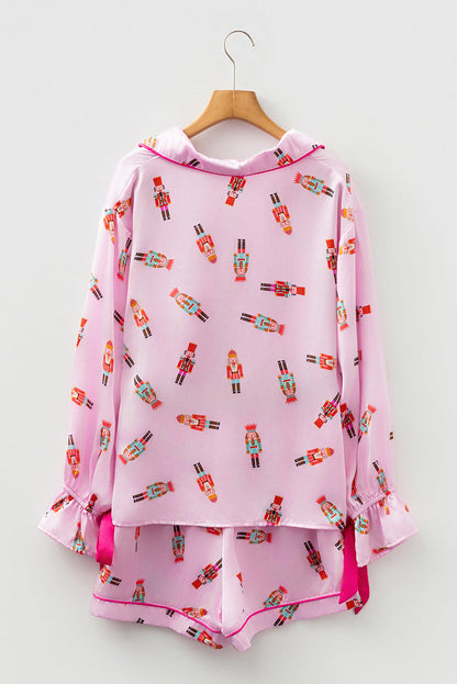 Christmas Nutcracker Contrast Trim Bow Tie Pajama Set