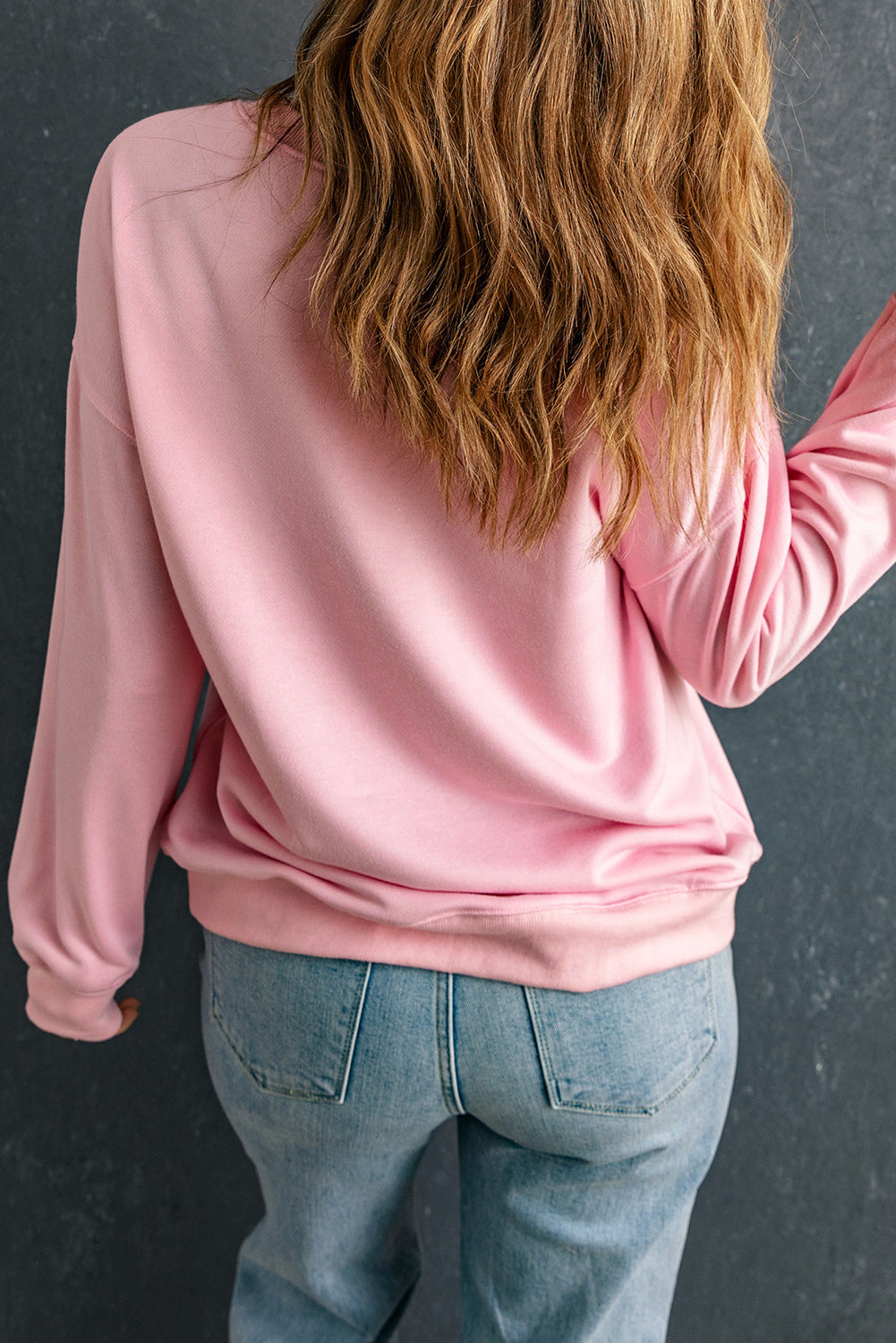 Pink LOVER Puff Print Drop Shoulder Pullover Sweatshirt - Aaria Tees