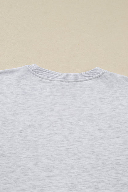 Light Grey Girly Bow Embroidered Puff Sleeve Pullover Loose Shorts Plus 2pcs Outfit