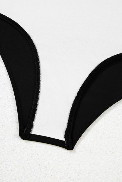 Black Leopard 2-tone Crossed Cutout Backless Monokini - Aaria Tees