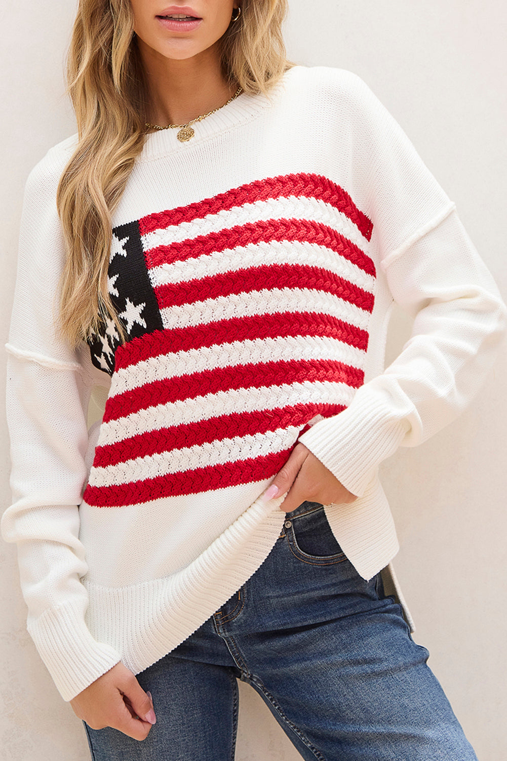 Lakelyn American Flag Sweater - Aaria Tees