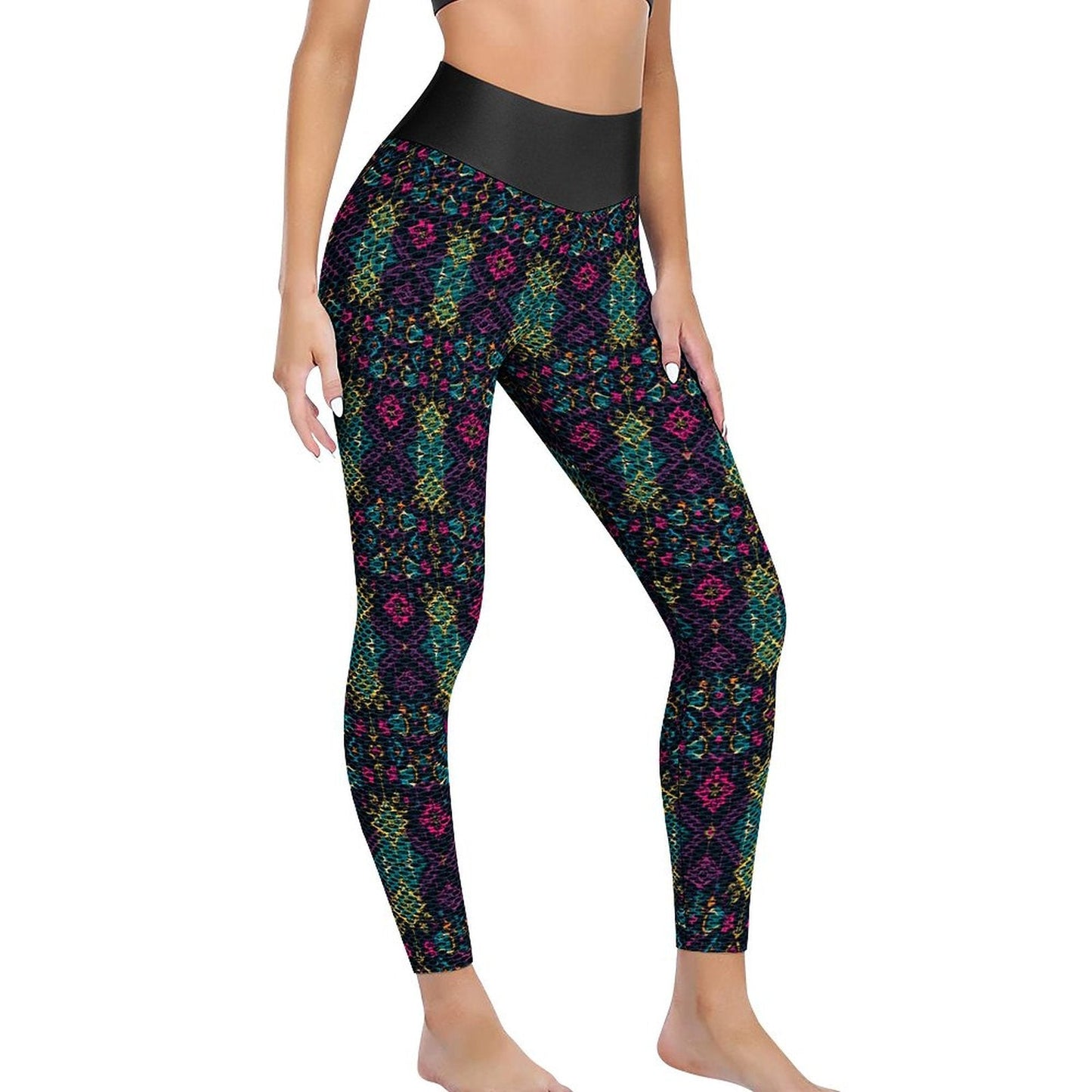 Munsieur Design Custom Printed Honeycomb Textured Yoga Leggings for Women