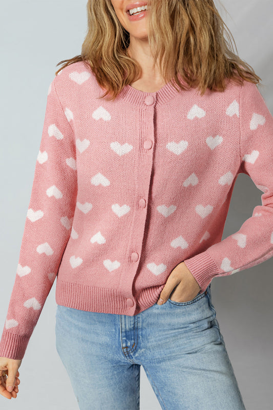 Heart Button Front Cardigan Sweater