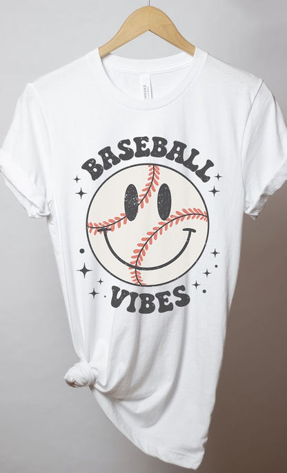 Retro Baseball Vibes Smiley Graphic Tee PLUS - Aaria Tees