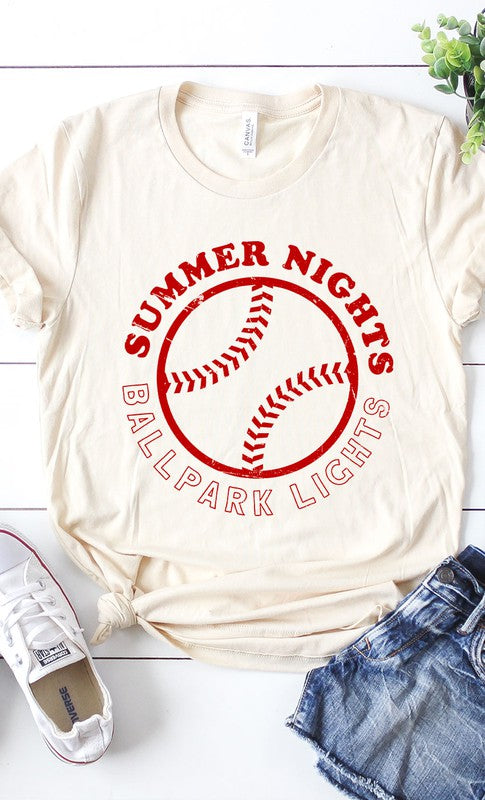 Summer Nights and Ballpark Lights Baseball Graphic - Aaria Tees