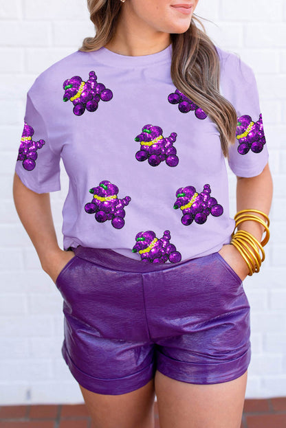 White Sequin Balloon Puppy Graphic Mardi Gras Tee - Aaria Tees