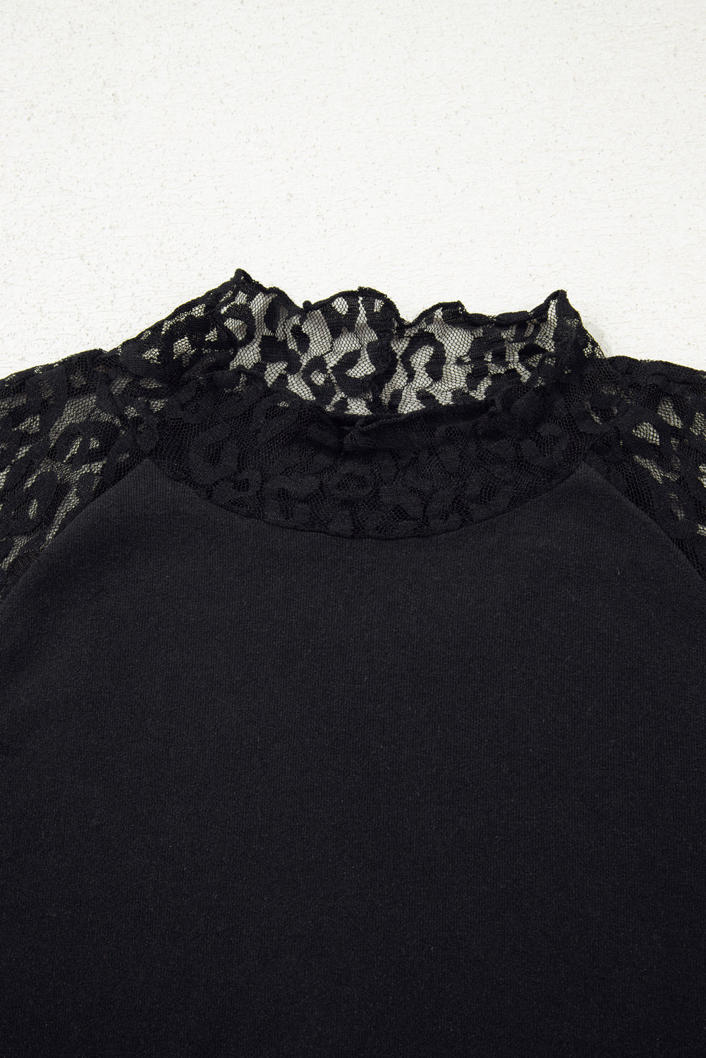 Black Leopard Mesh Patchwork Knit Long Sleeve Top
