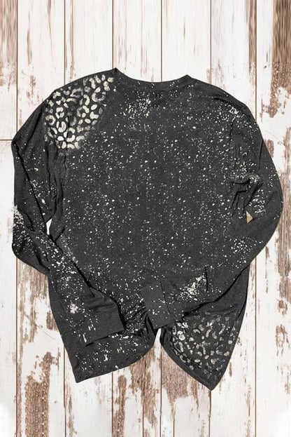 Black TOUCHDOWN Season Rugby Football Leopard Print Long Sleeve Top