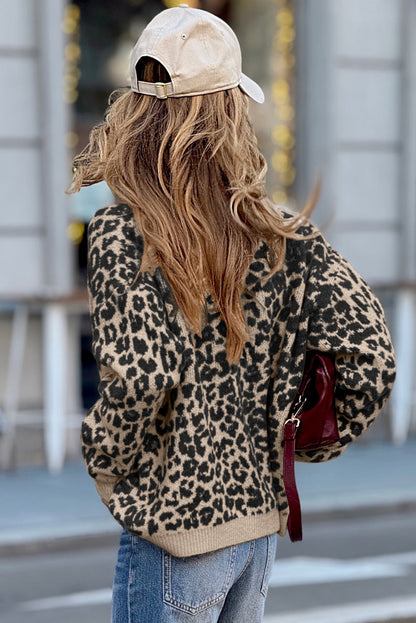 Orange Leopard Drop Shoulder Knitted Cardigan