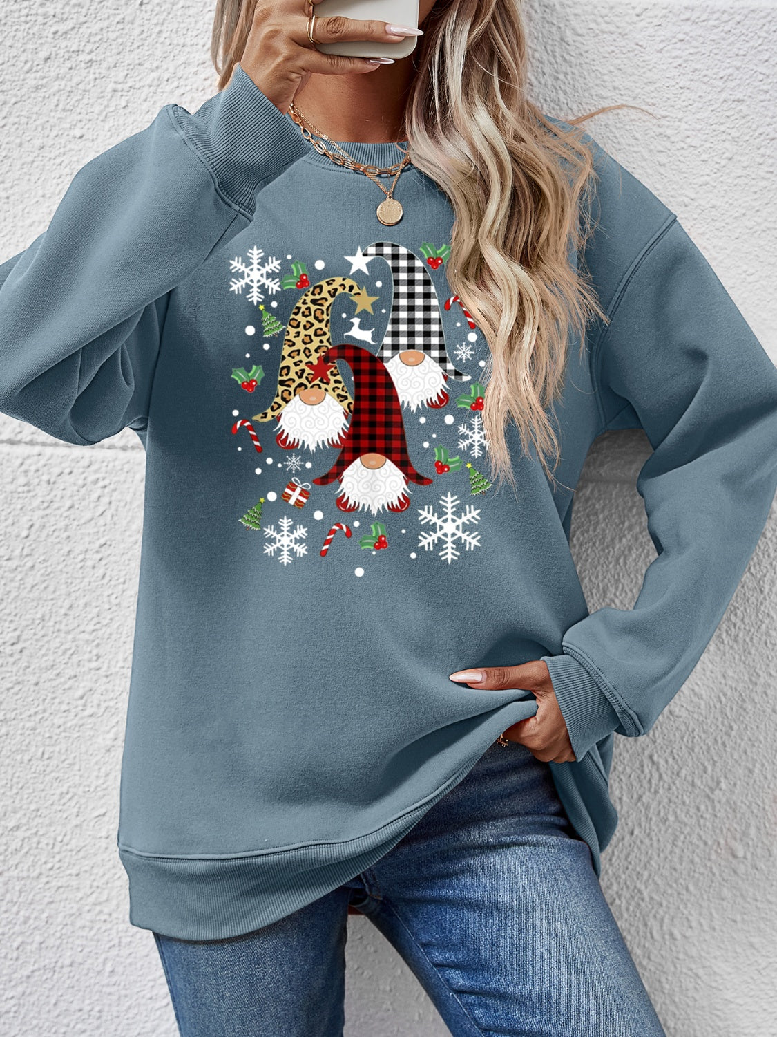Faceless Gnomes Graphic Drop Shoulder Sweatshirt - Aaria Tees Aaria Tees