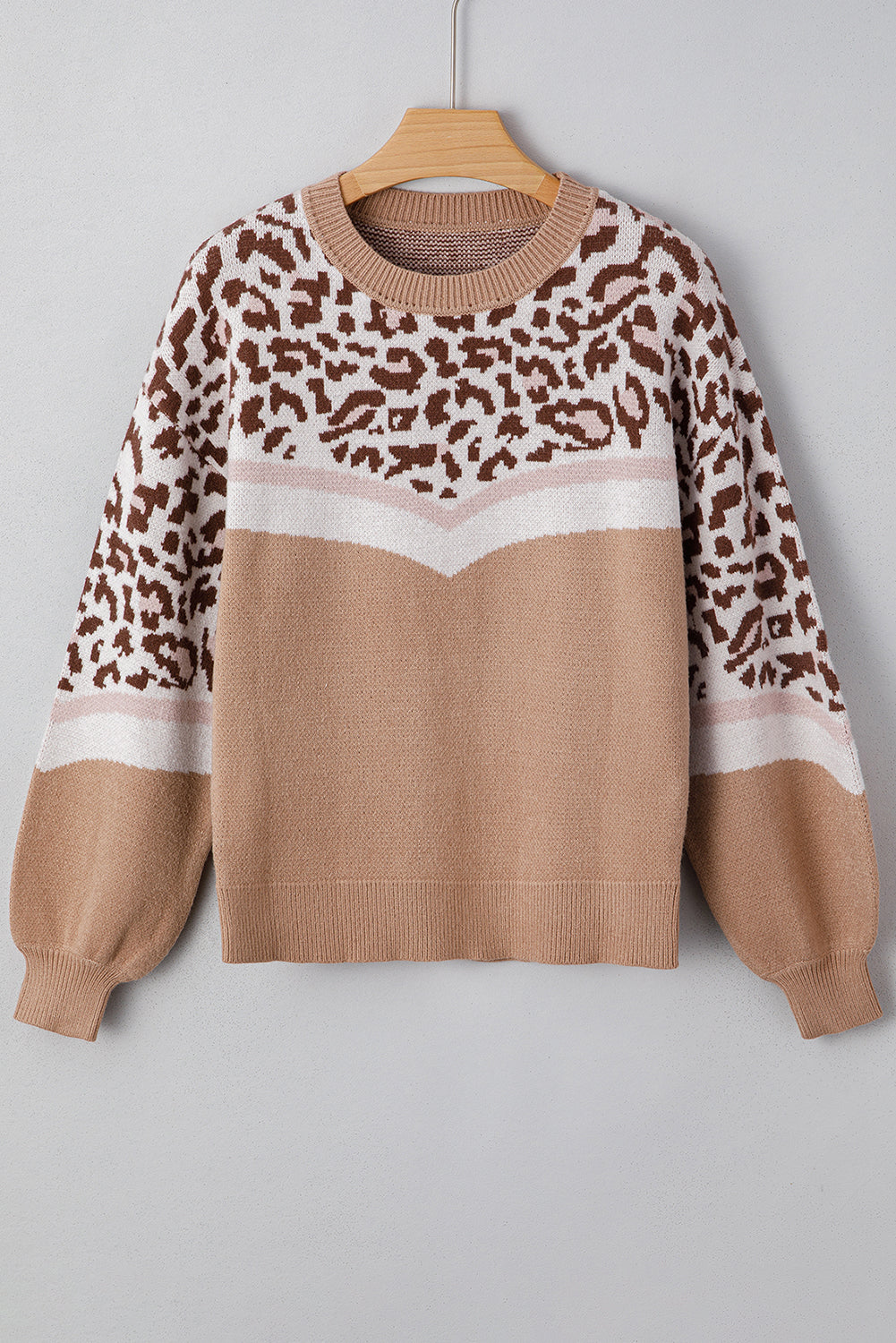 Leopard Colorblock Puff Sleeve Sweater