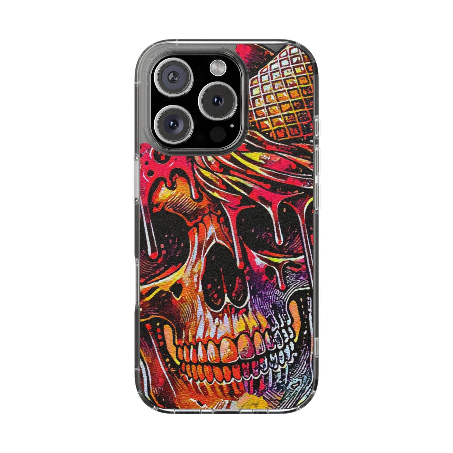 Neon Ice Cream Skull Clear Phone Case