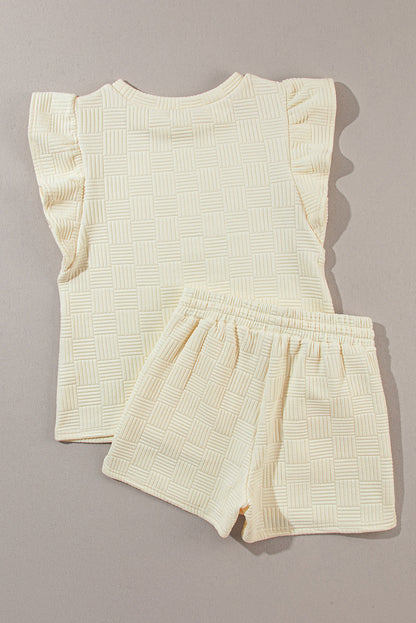 Pearl Textured Ruffled Sleeve Tee and Shorts Set