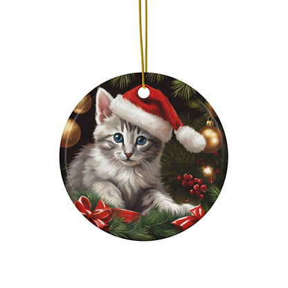 Christmas Kitten Ceramic Ornaments, 2-Side Print, (1pc, 3pcs, 5pcs, 10pcs)