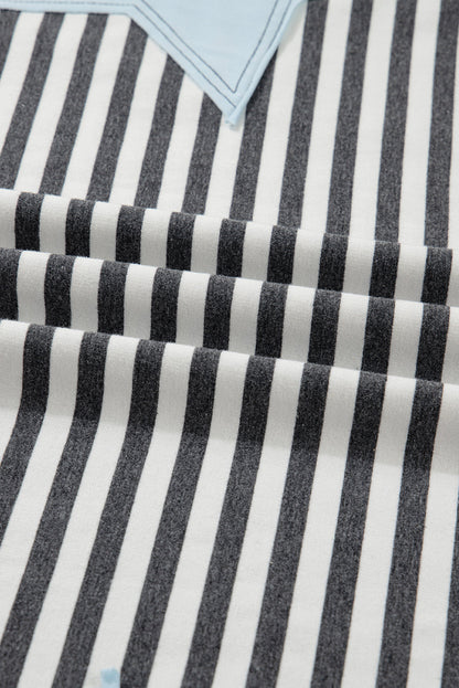 Plus Size Stripe Star Stitch Long Sleeve Top