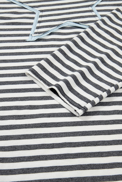 Plus Size Stripe Star Stitch Long Sleeve Top